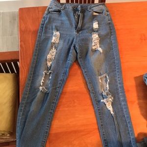 Fashion Nova Dark Wash High Waisted Ripped Jeans